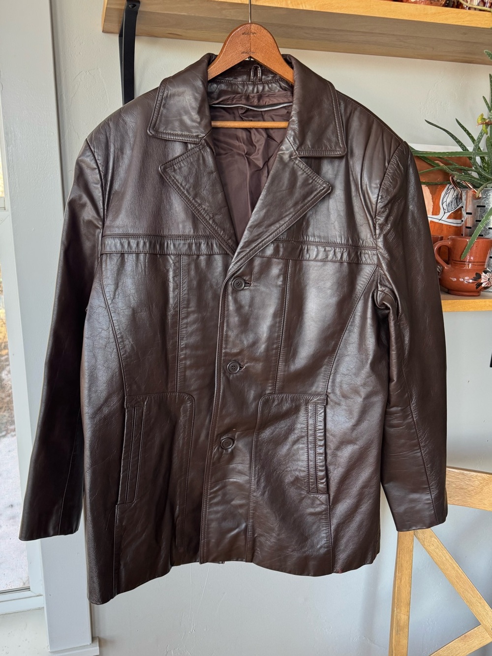 Vintage 70s Oxblood Dark Brown Leather Jacket Size 42